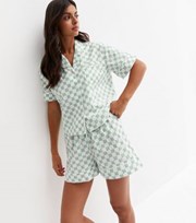 ONLY Light Green Short Pyjama Set with Checkerboard Print